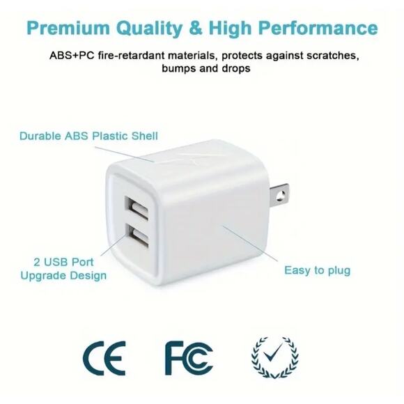 New 6' Dual Port USB Wall Charger Block Power Adapter Quick Charge Type C Cable - Picture 2 of 2